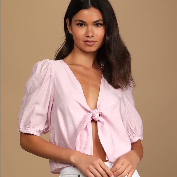 Lulus Tops - Lulus Sweetest One Lilac Tie-Front Puff Sleeve Top